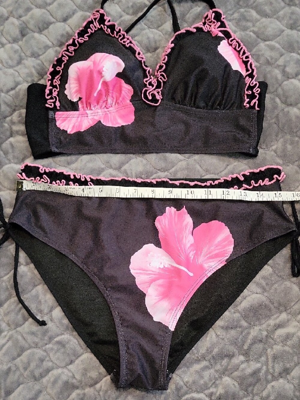 Modlily Black & Pink Floral Ruffle Bikini Set - Women Swim- L- NEVER WORN - Picture 6 of 9